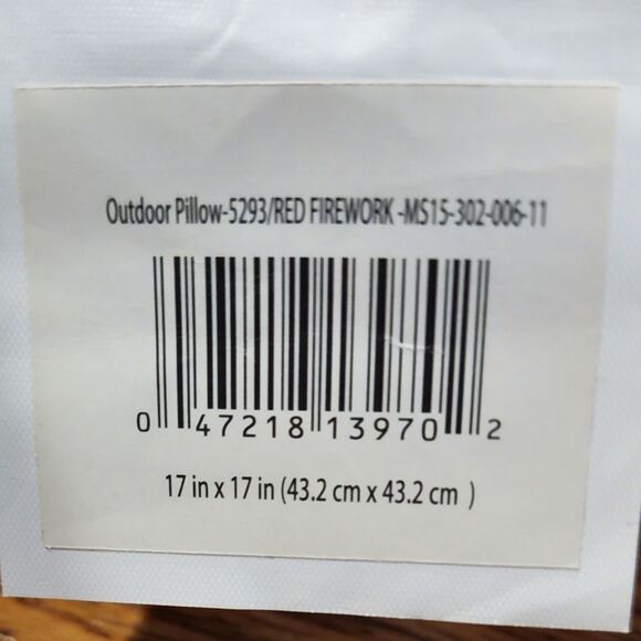 Outdoor Red Floral Pillow 17" x 17" - Picture 6 of 6